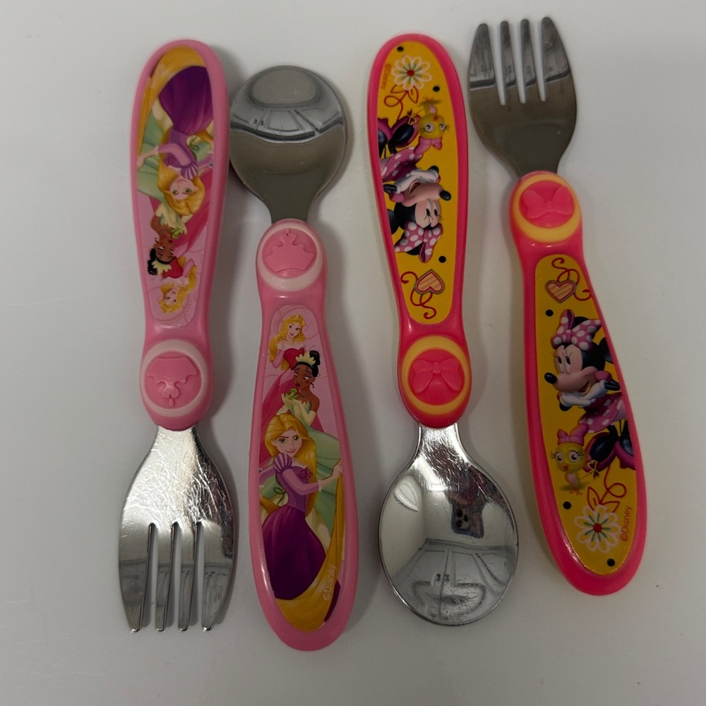 Disney Princess and Minnie Mouse Cutlery Set - Pink and Yellow Toddler